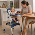 Kids Foldable Adjustable Recline Footrest High Chair With Double Tray And Locking Wheels Gift