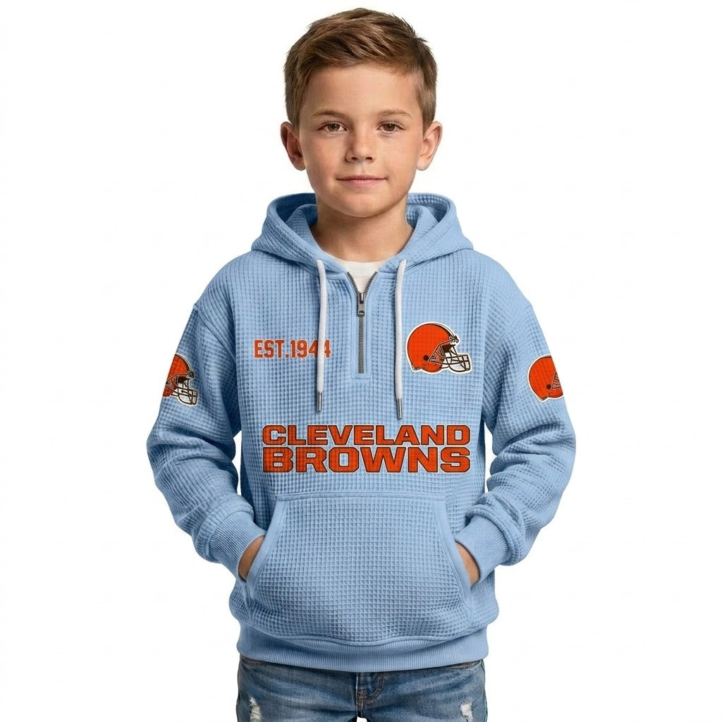 Kids Waffle Quarter Zip Hoodie With Vintage Sports Design