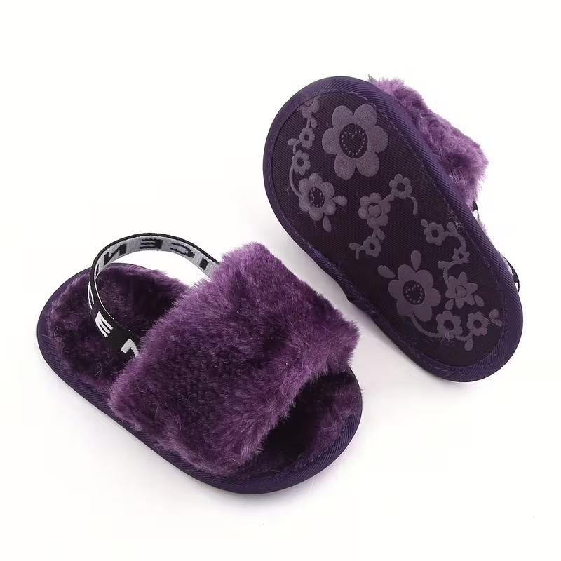 Girls Slip On Furry Sandals