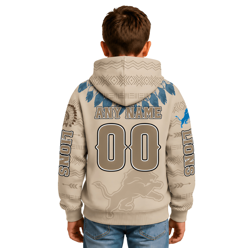 Personalized Detroit Lions Football Themed Zipper Kids Hoodie