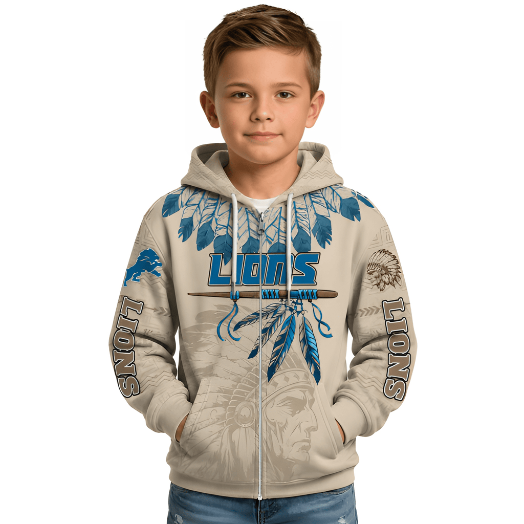 Personalized Detroit Lions Football Themed Zipper Kids Hoodie