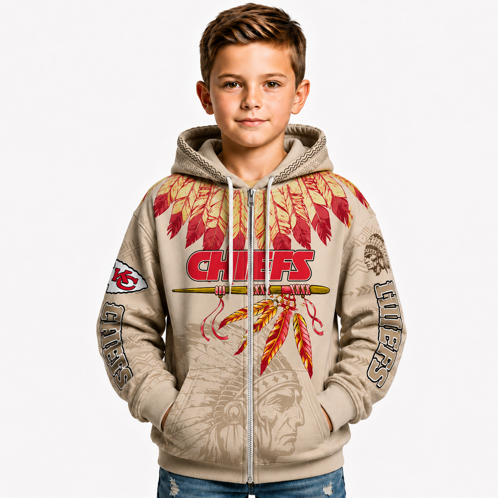 Native Heritage Printed Personalized Kansas City Chiefs Kids Football Fan Hoodie