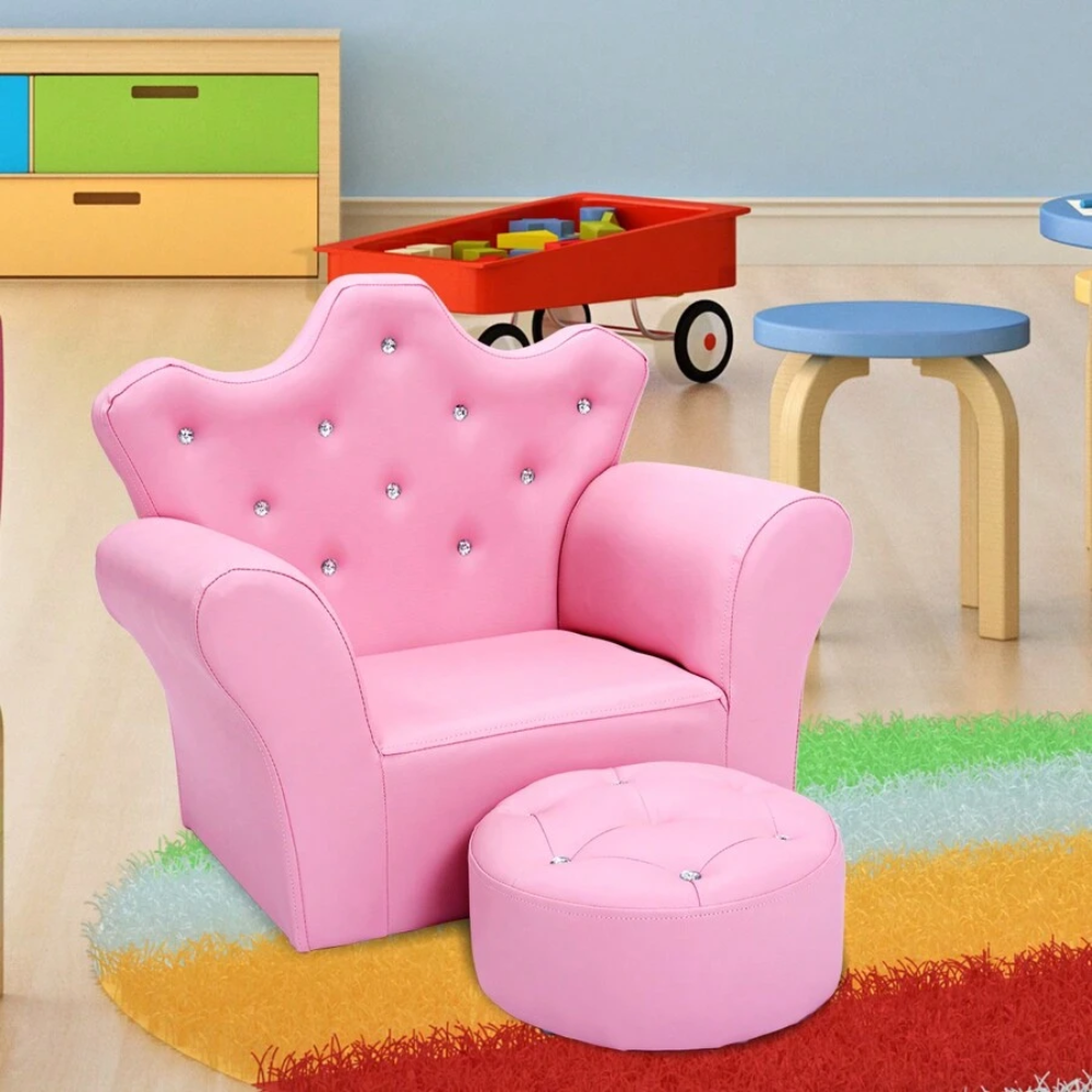 Kids Princess Armchair Sofa With Ottoman Seat