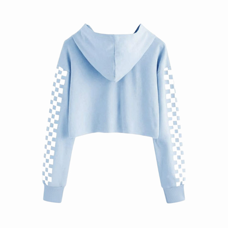 Girls Plaid Long Sleeve Crop Top Hoodie Sweatshirts