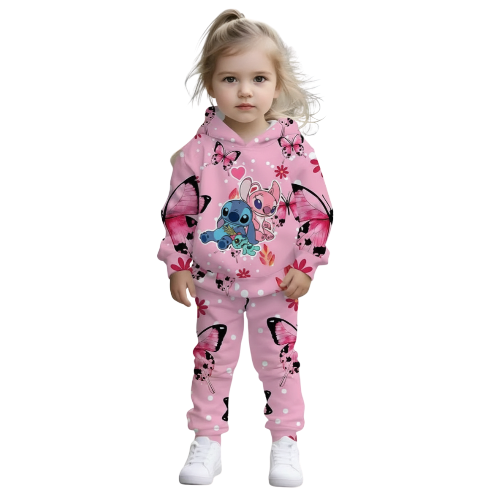 Girls Butterfly Print Hoodie And Pants Set