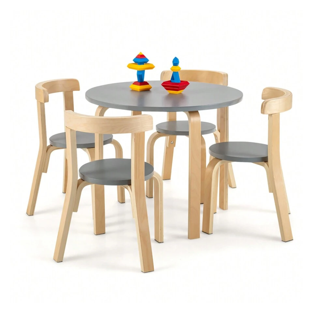 5 Piece Kids Wooden Curved Activity Table And Chair Set