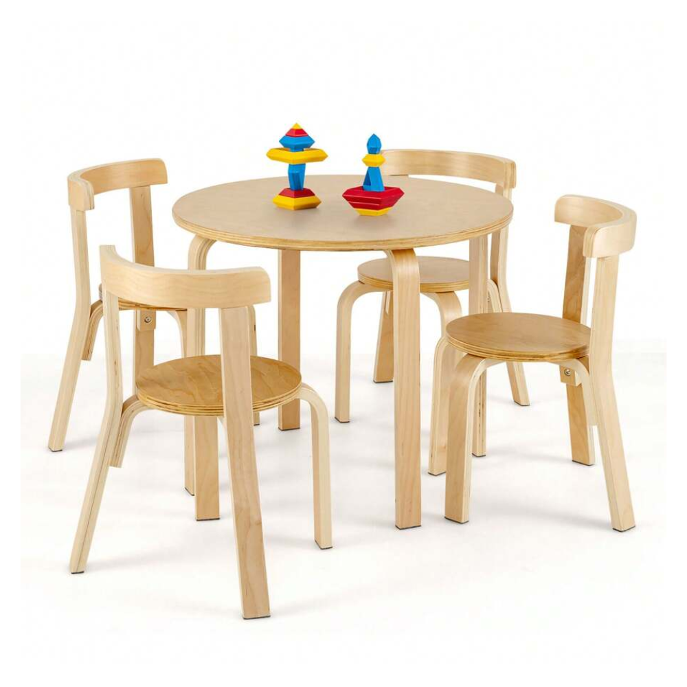 5 Piece Kids Wooden Curved Activity Table And Chair Set