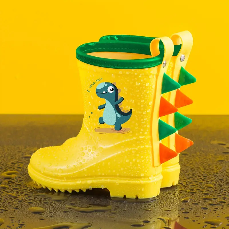 Kids Waterproof Dinosaur Design PVC Boots With Anti Slip Sole