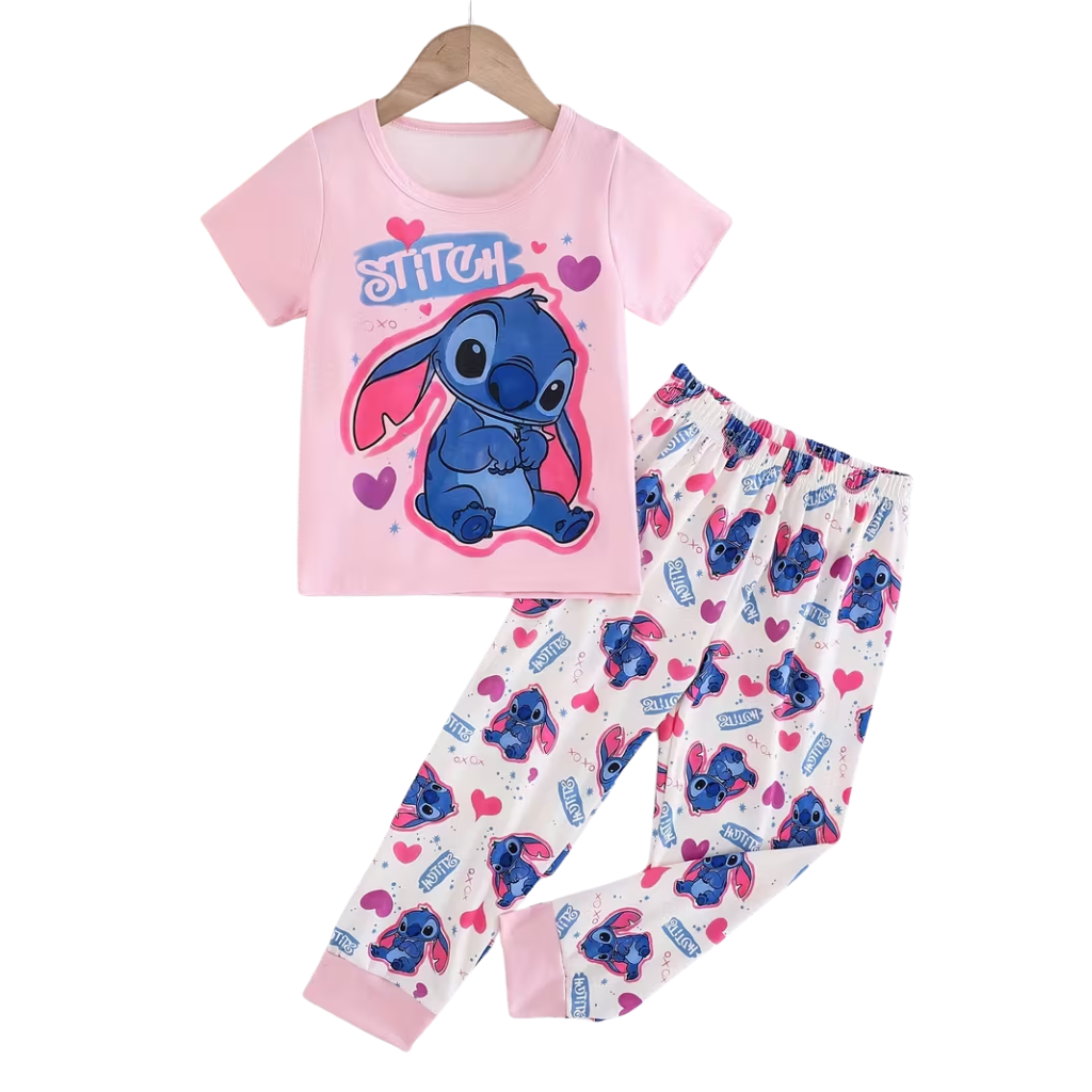 Cartoon Stitch Print Kids Pajama Set