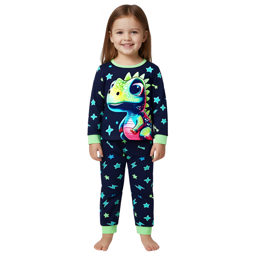 Kids Cartoon Dinosaur And Star Print Nightwear Set