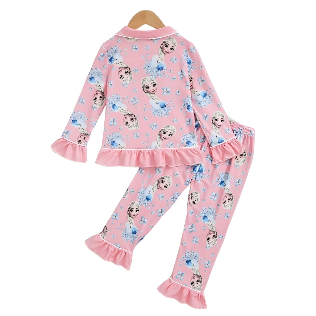 Cartoon Princess Print Kids Pajama Set