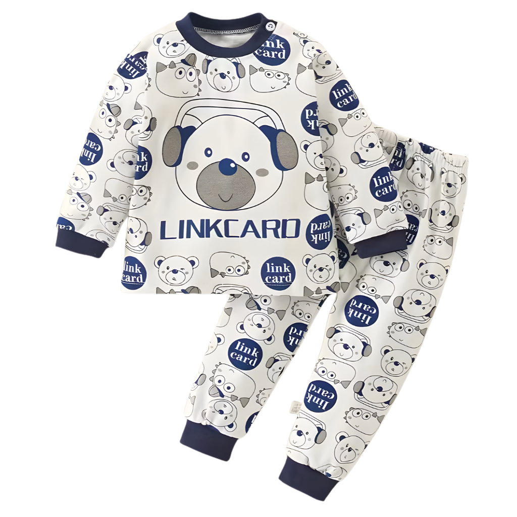 Kids Cartoon Dog Printed Pajama Set With Headphones Design