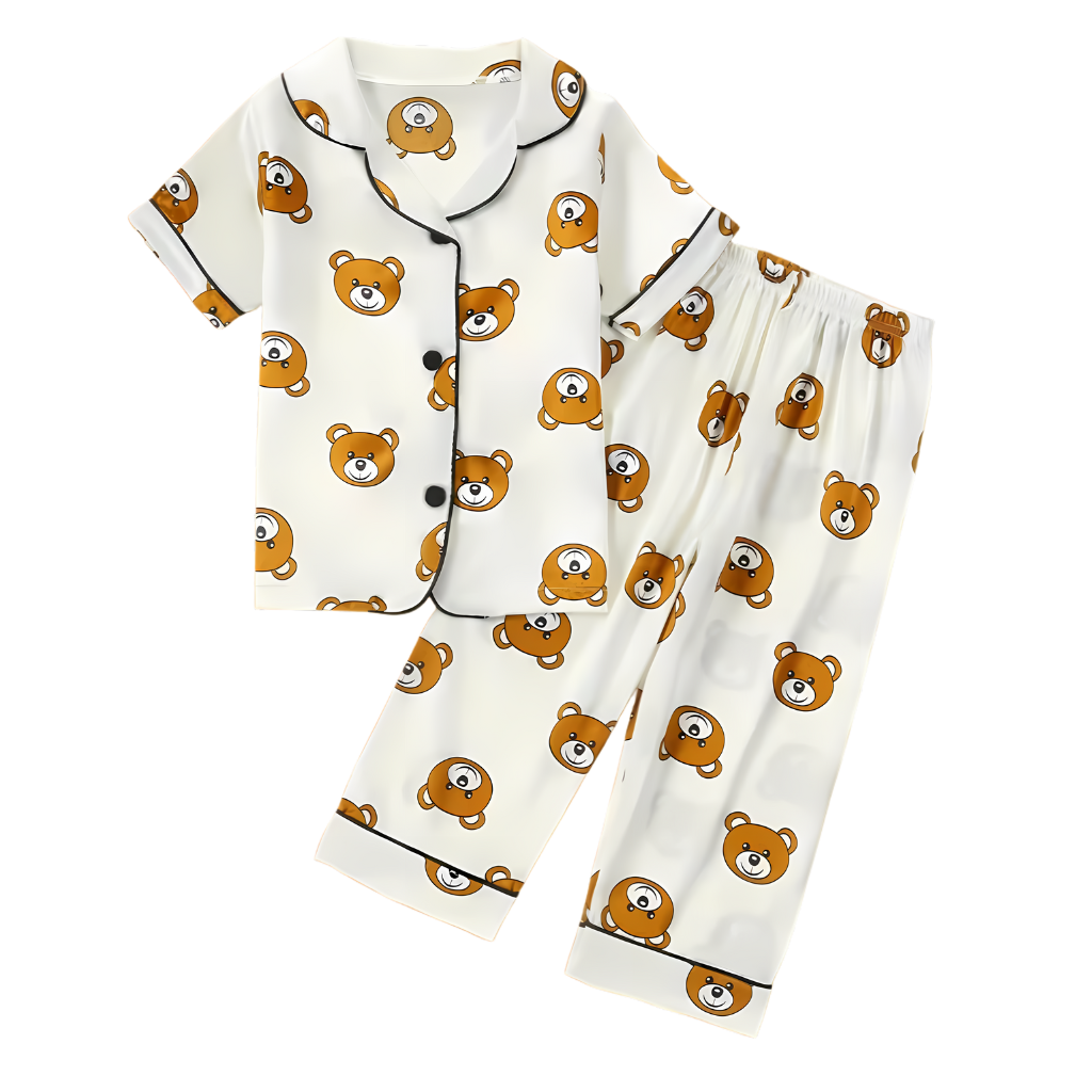 Boys Cartoon Bear Print Casual Pajama Set