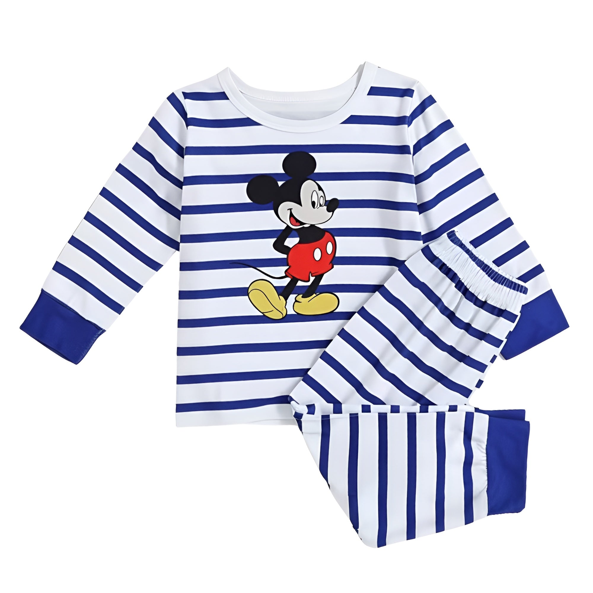 Mickey Mouse Striped Cartoon Print Kids Pajama Set