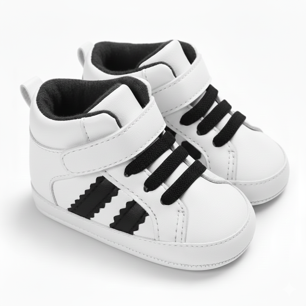Non Slip Striped Design Sneakers With Adjustable Buckle Closure