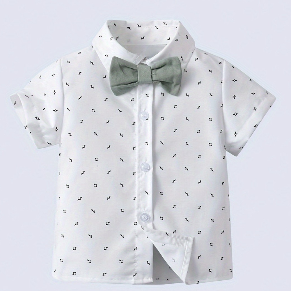 Baby Boys Short Sleeve Shirt With Bow Tie And Suspenders Shorts Set