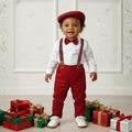 Boys Two Piece Outfit With Bow Tie And Suspenders