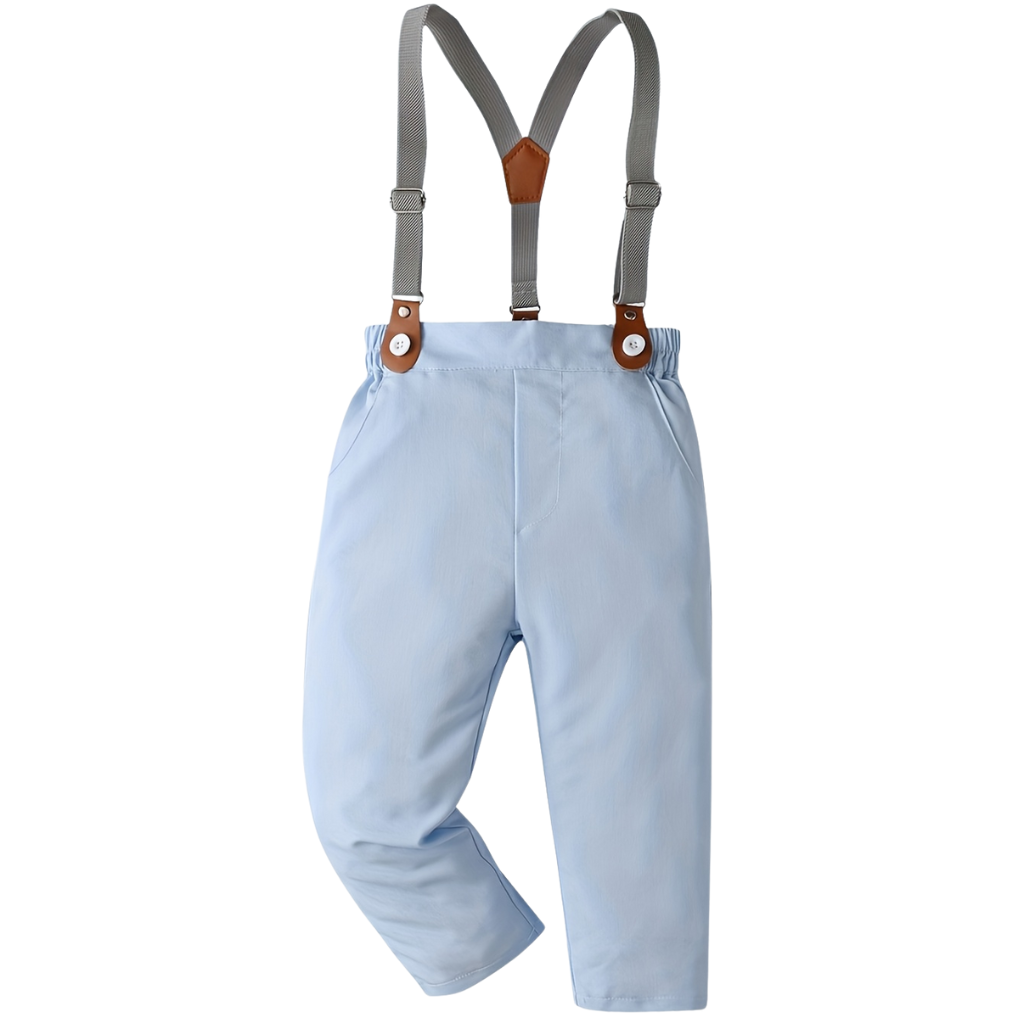 Boys Two Piece Long Sleeve Bow Tie Shirt And Suspender Pants