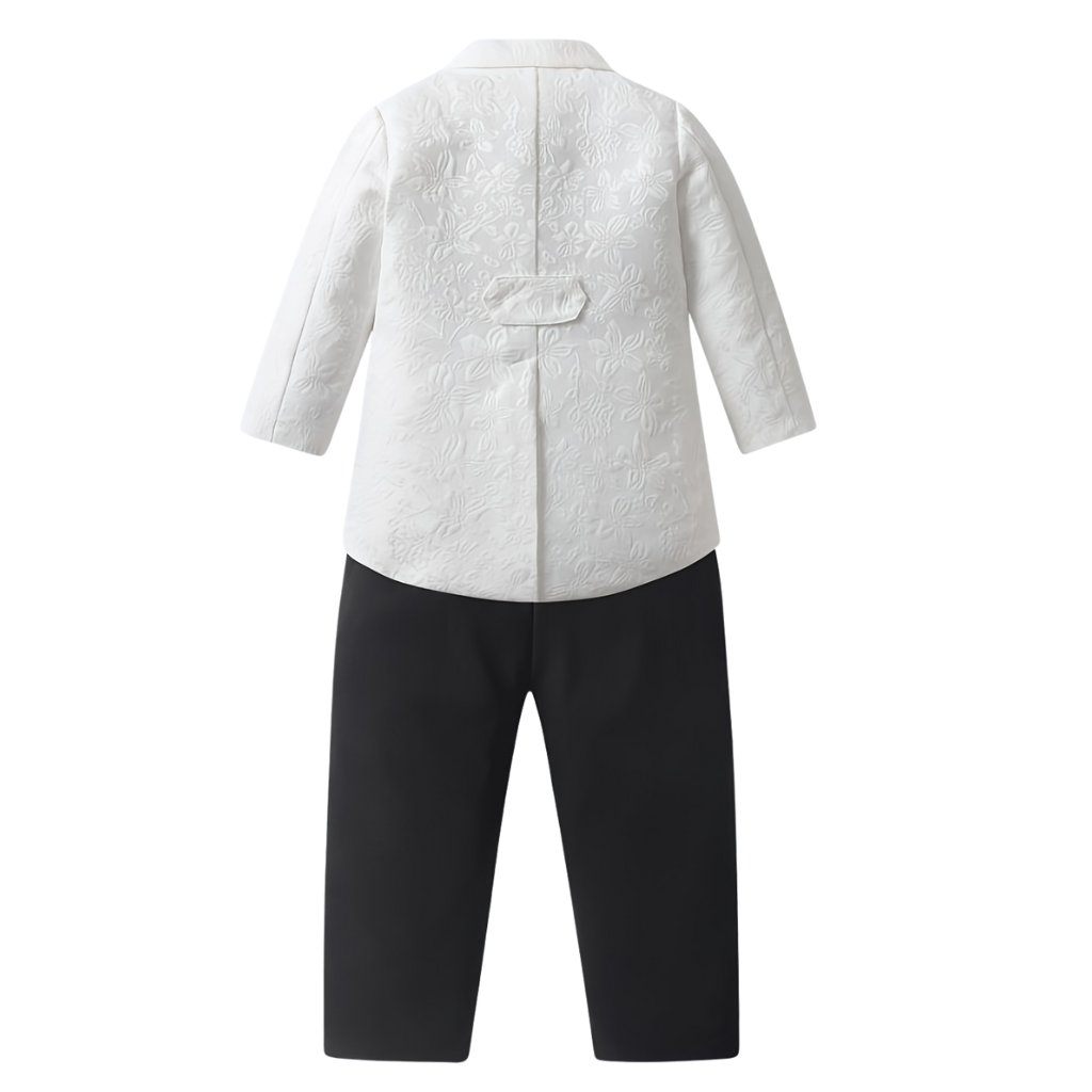Boys Plaid Tailcoat Outfit Set With Bow