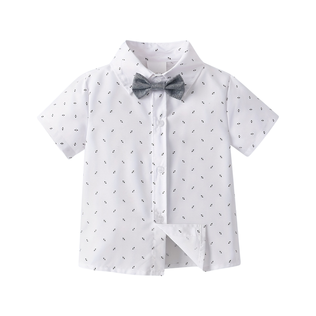 Baby Boys 2 Piece Of Printed Classic Shirt With Bow Tie And Shorts Outfit Set