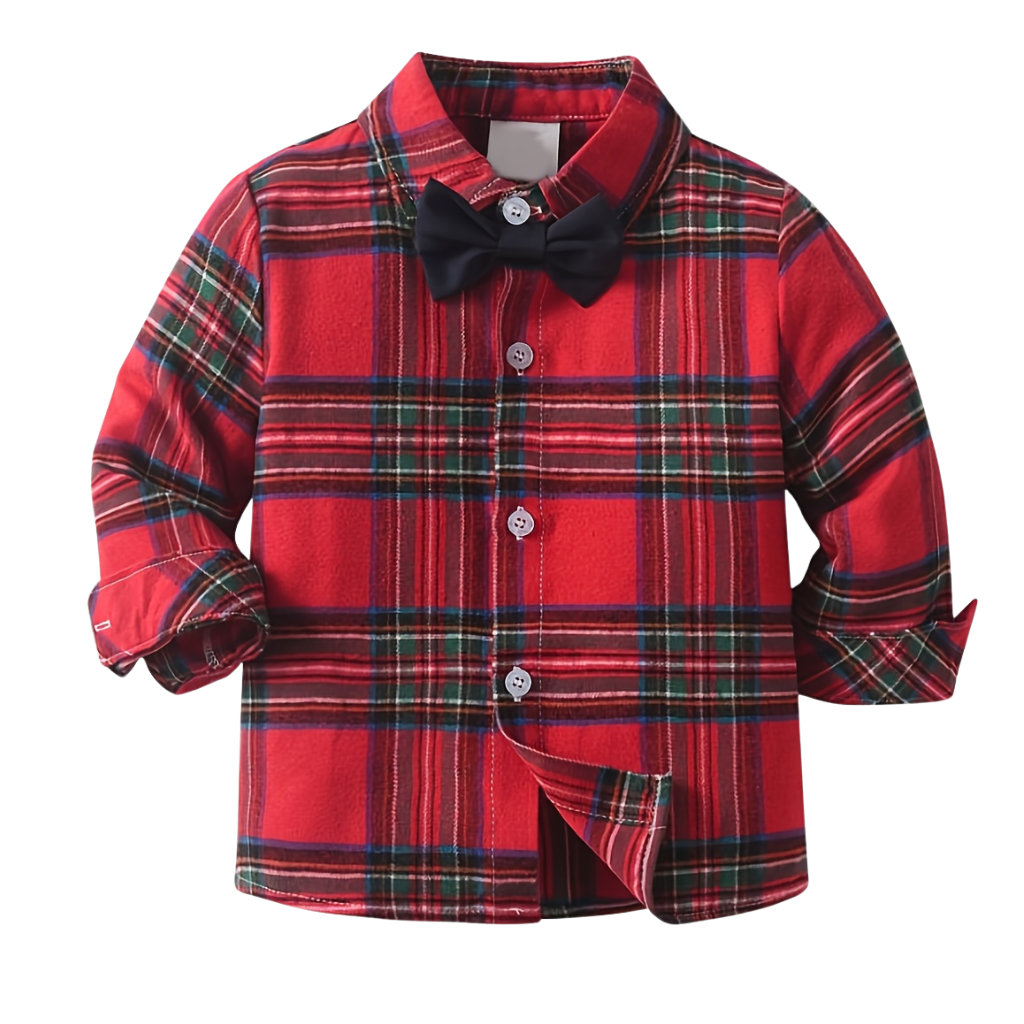 Baby Boys 2 Piece Of Christmas Long Sleeve Plaid Shirt And Suspender Pants Set