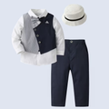 Boys Four Piece Outfit Set With Long Sleeve Shirt with Bow Tie Vest And Pants
