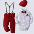 Boys 2 Pieces Gentleman Outfit With Bow Tie Shirt And Suspender Pants Set