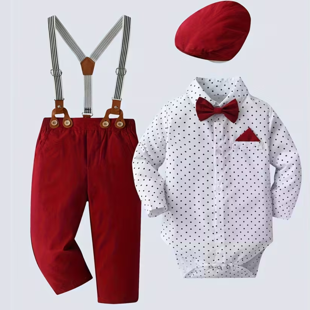 Boys 2 Pieces Gentleman Outfit With Bow Tie Shirt And Suspender Pants Set
