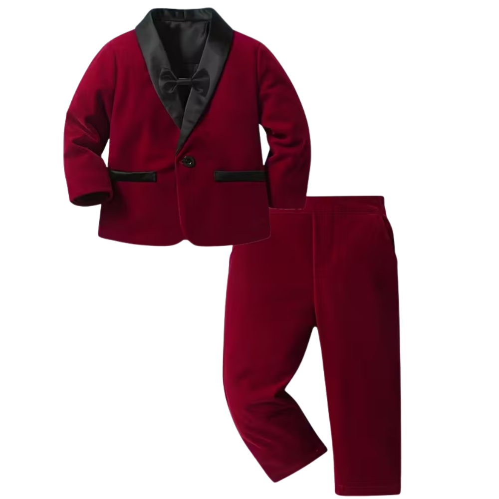 Baby Boys 2 Piece Gentleman Suit Jacket With Bow Tie And Pants Set