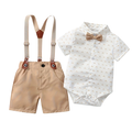 2 Piece Short Sleeved Collared Shirt With Shorts Bow Tie Set