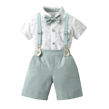 2 Piece Of Short Sleeve Shirt And Suspender Shorts Outfit Set