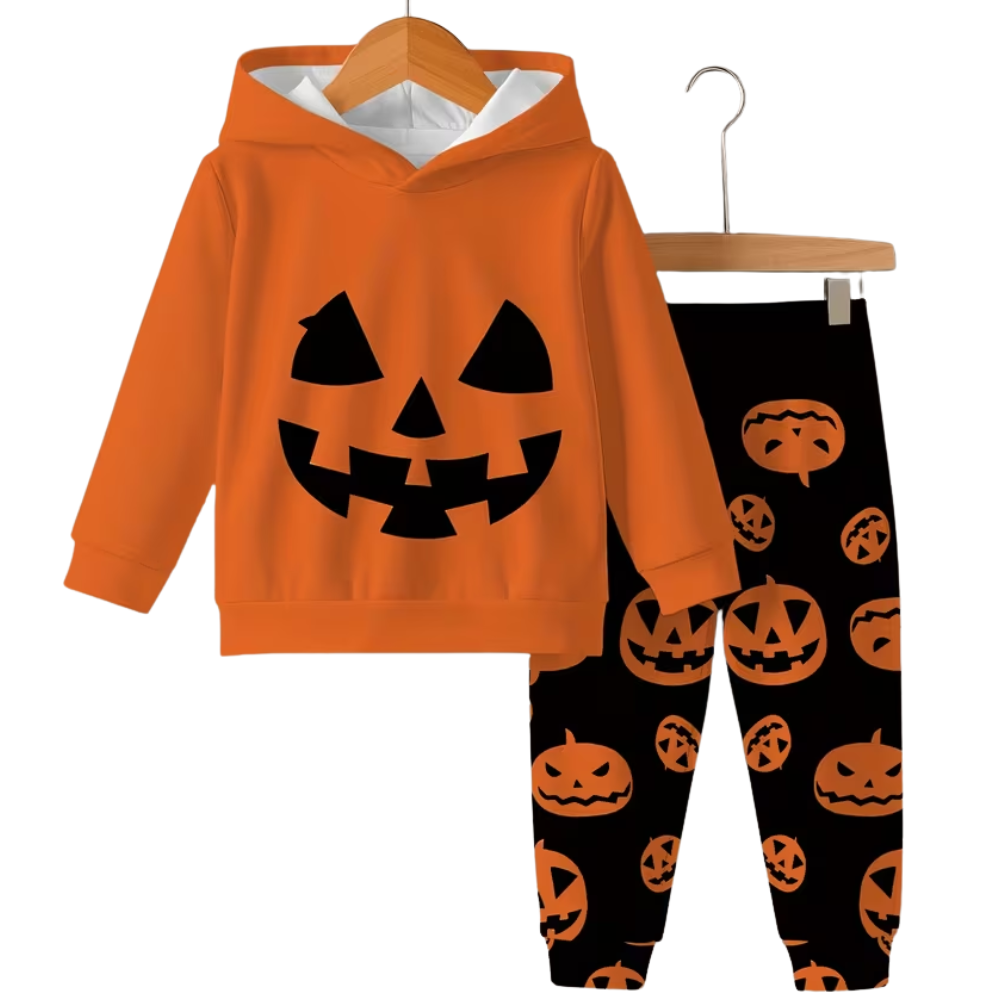 Kids Pumpkin Print Hoodie And Pants Set