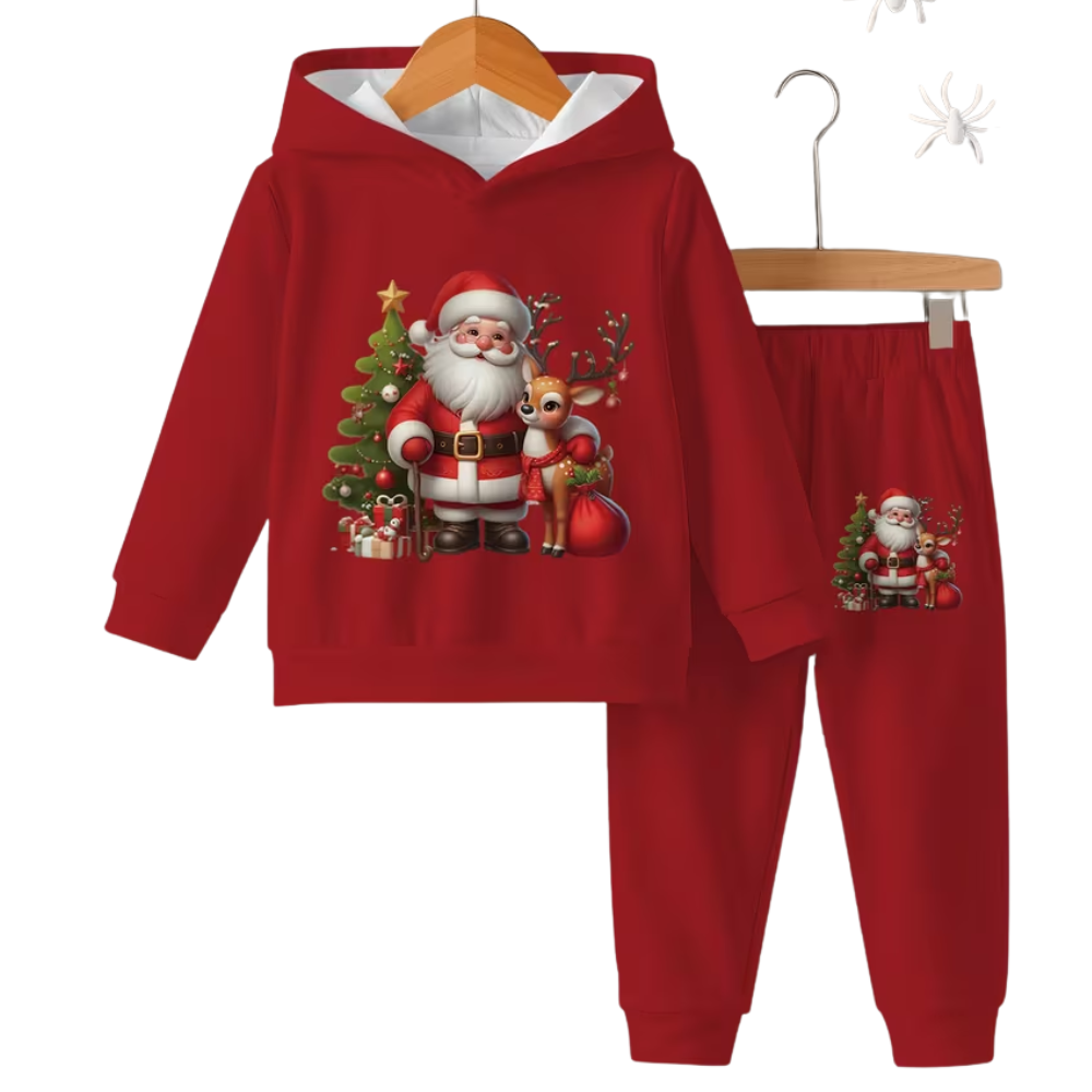 Boys Christmas Santa And Elves Print Hoodie Pants Set