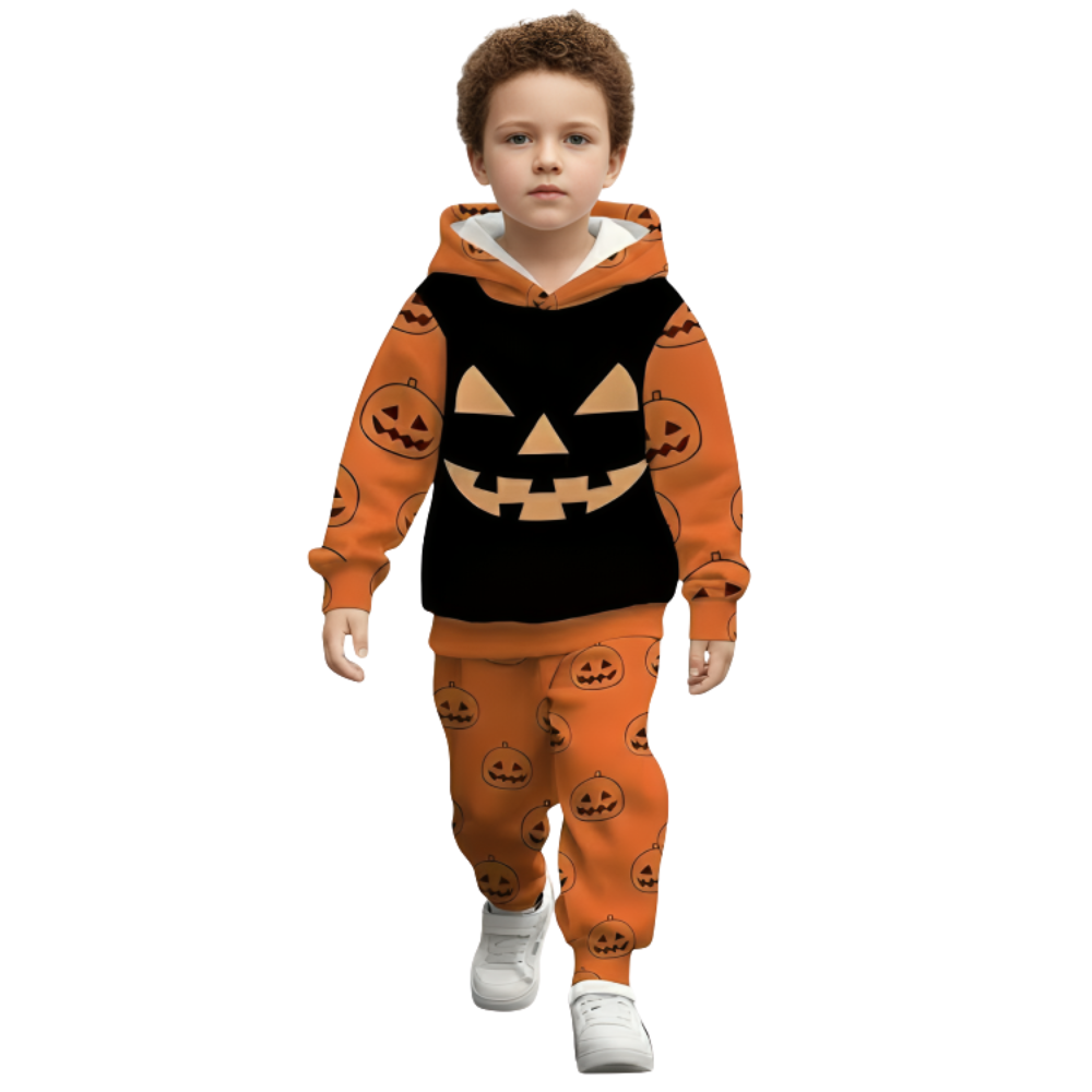 Boys Pumpkin Print Hoodie And Pants Set