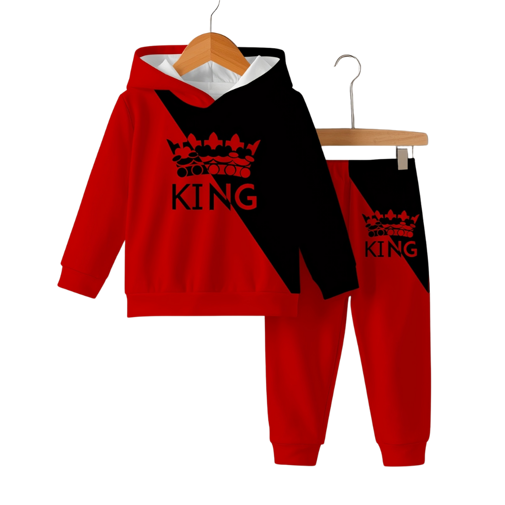 Boys King Crown Design Hoodie And Pant Set