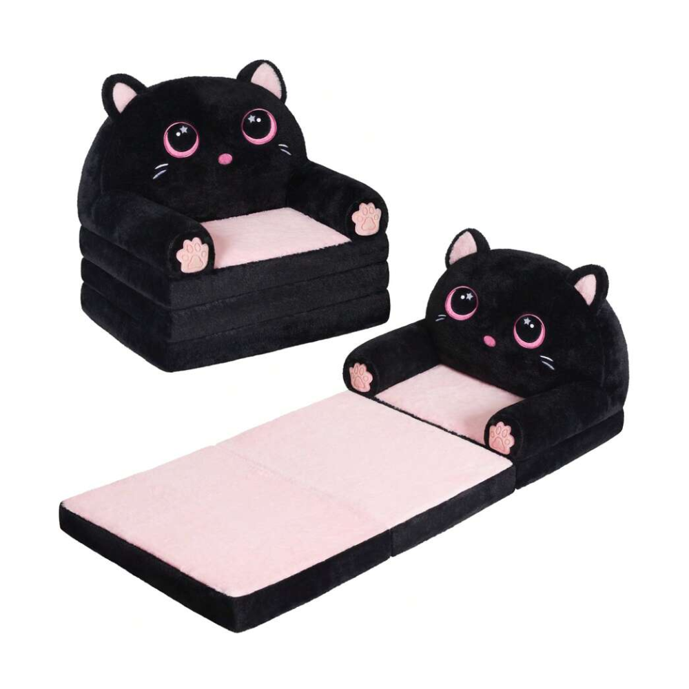 Toddlers 2 In 1 Kids Couch Bed With Cozy Velvet Flip Open Design