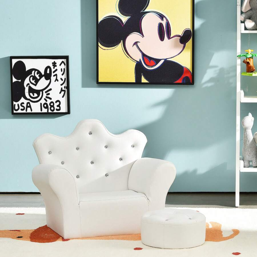 Kids Princess Armchair Sofa With Ottoman Seat