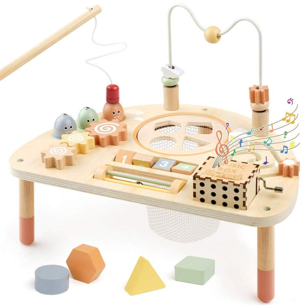 Kids Montessori Wooden Activity Table With 8 In 1 Learning