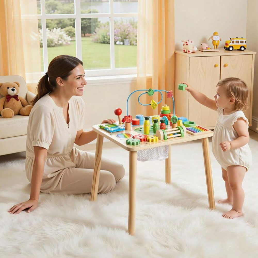 Kids Montessori Activity Table With Interactive Learning Toys
