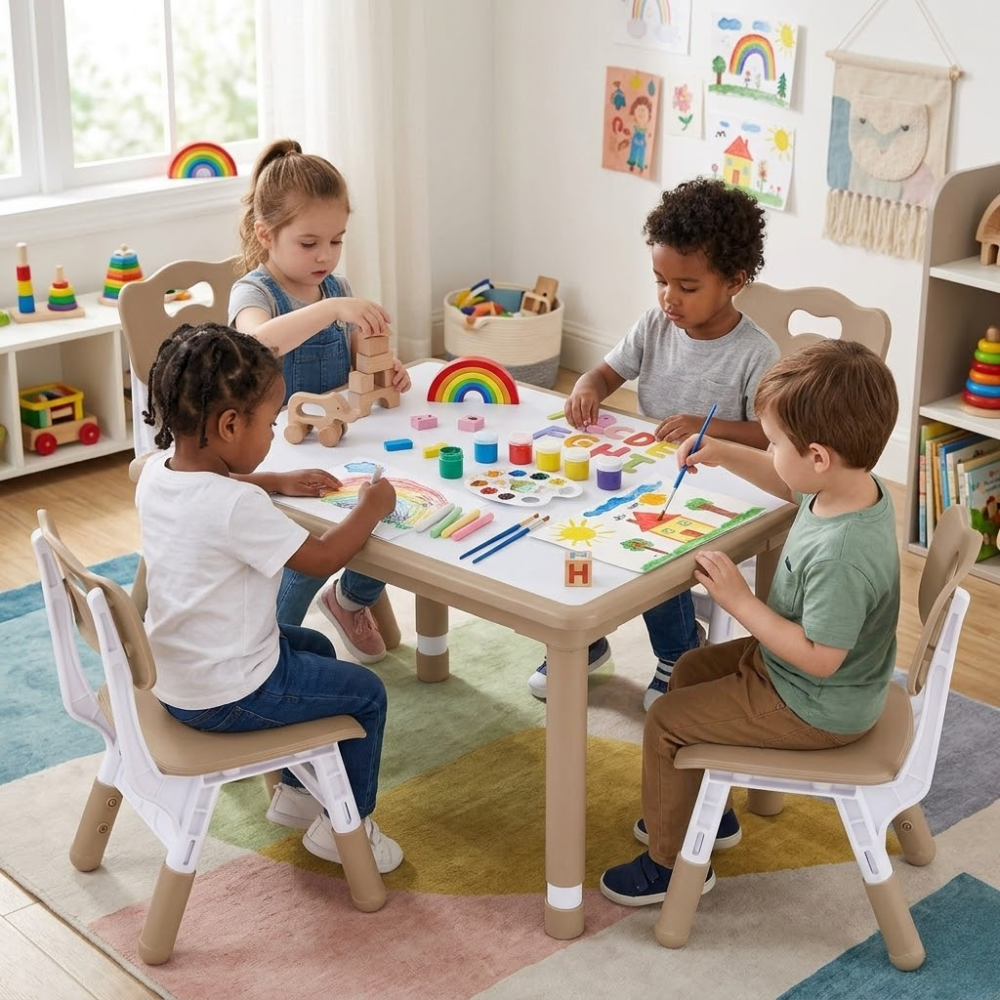 Kids Adjustable Desk And Chair Set With Graffiti Top