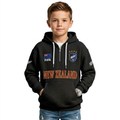 FIFA 2026 New Zealand Printed Waffle Quarter Zip Kids Football Fan Hoodie