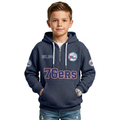 Philadelphia 76ers EST 1946 Kids Baseball Fan Printed Waffle Quarter Zip Hoodie