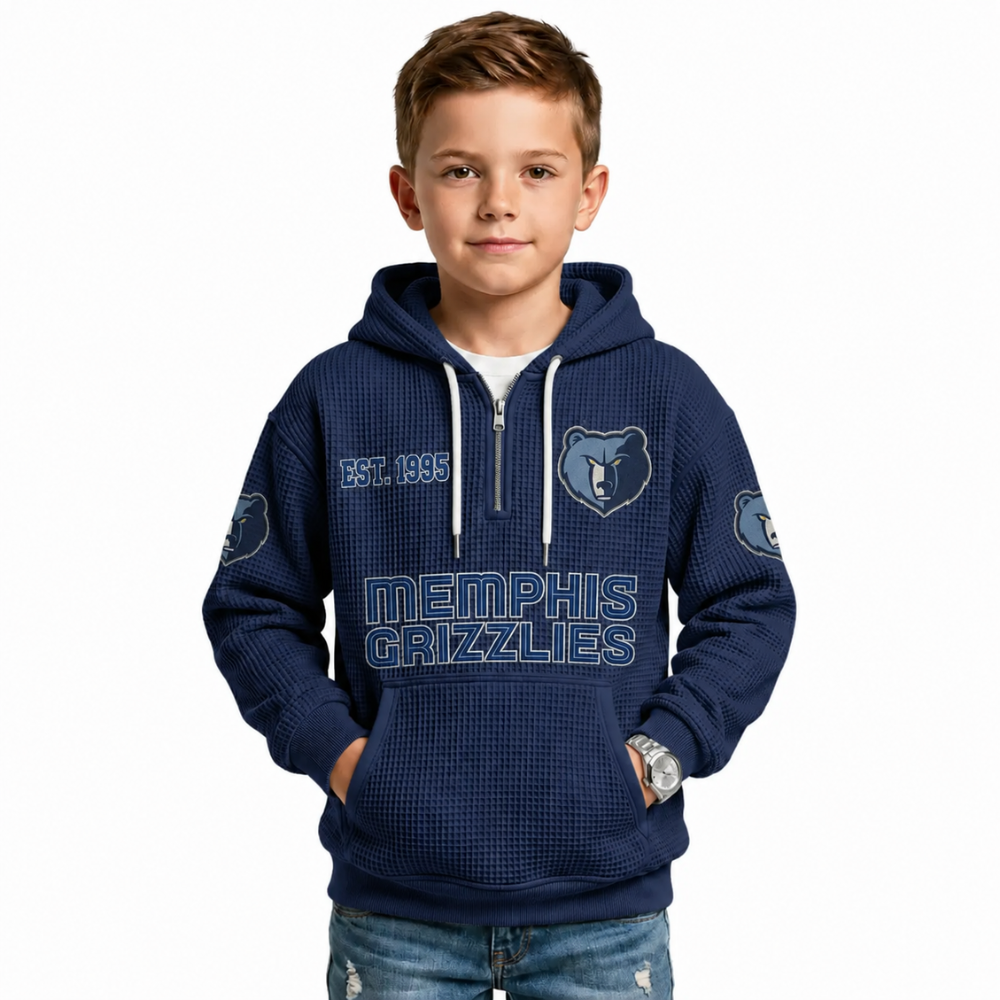 Memphis Grizzlies EST 1995 Kids Baseball Fan Printed Waffle Quarter Zip Hoodie