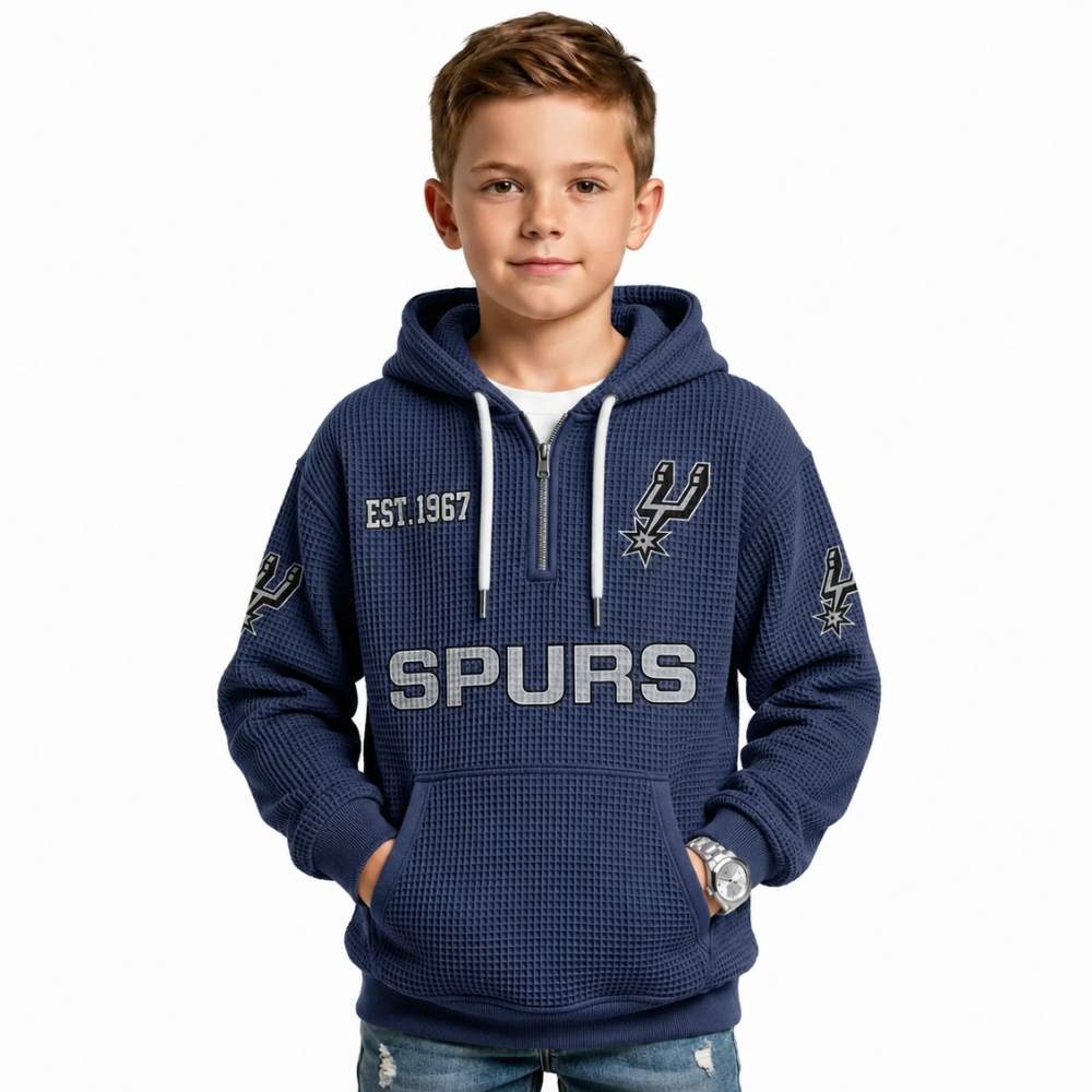 San Antonio Spurs EST 1967 Kids Baseball Fan Printed Waffle Quarter Zip Hoodie