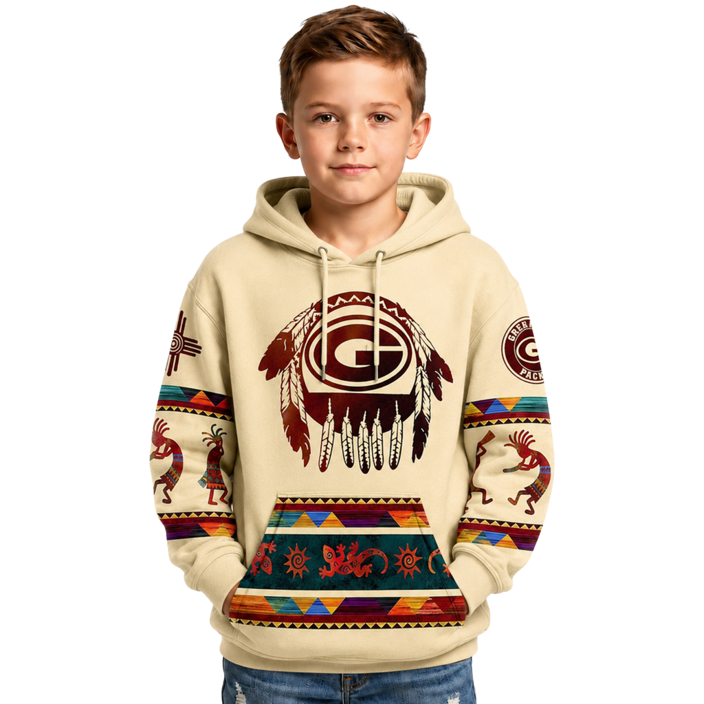 Green Bay Packers Football Themed Graphic Kids Hoodie