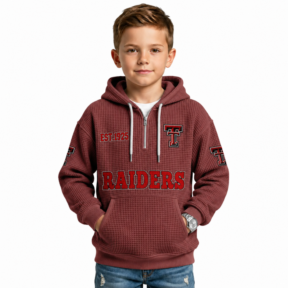 Las Vegas Raiders EST 1925 Themed Quarter Zip Waffle Kids Football Fan Hoodie