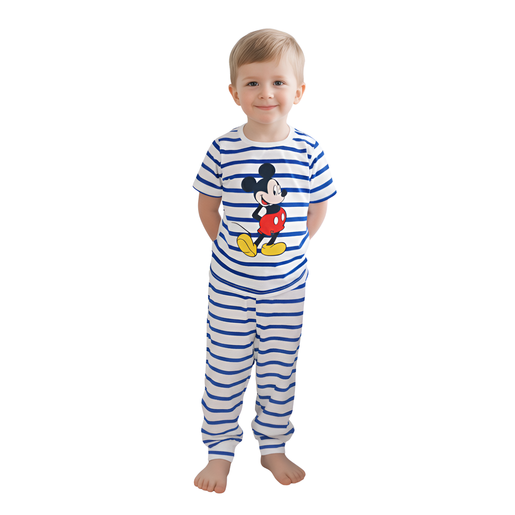 Kids Mickey Mouse Cartoon Stripe Printed Pajama Set