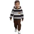 Boys Striped Hoodie And Pants Set With Bear Design