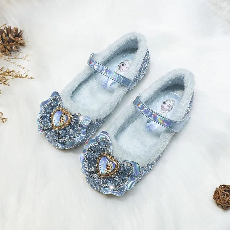 Winter Flats for Girls Sparkling Bow Glitter Shoes with Warm Lining