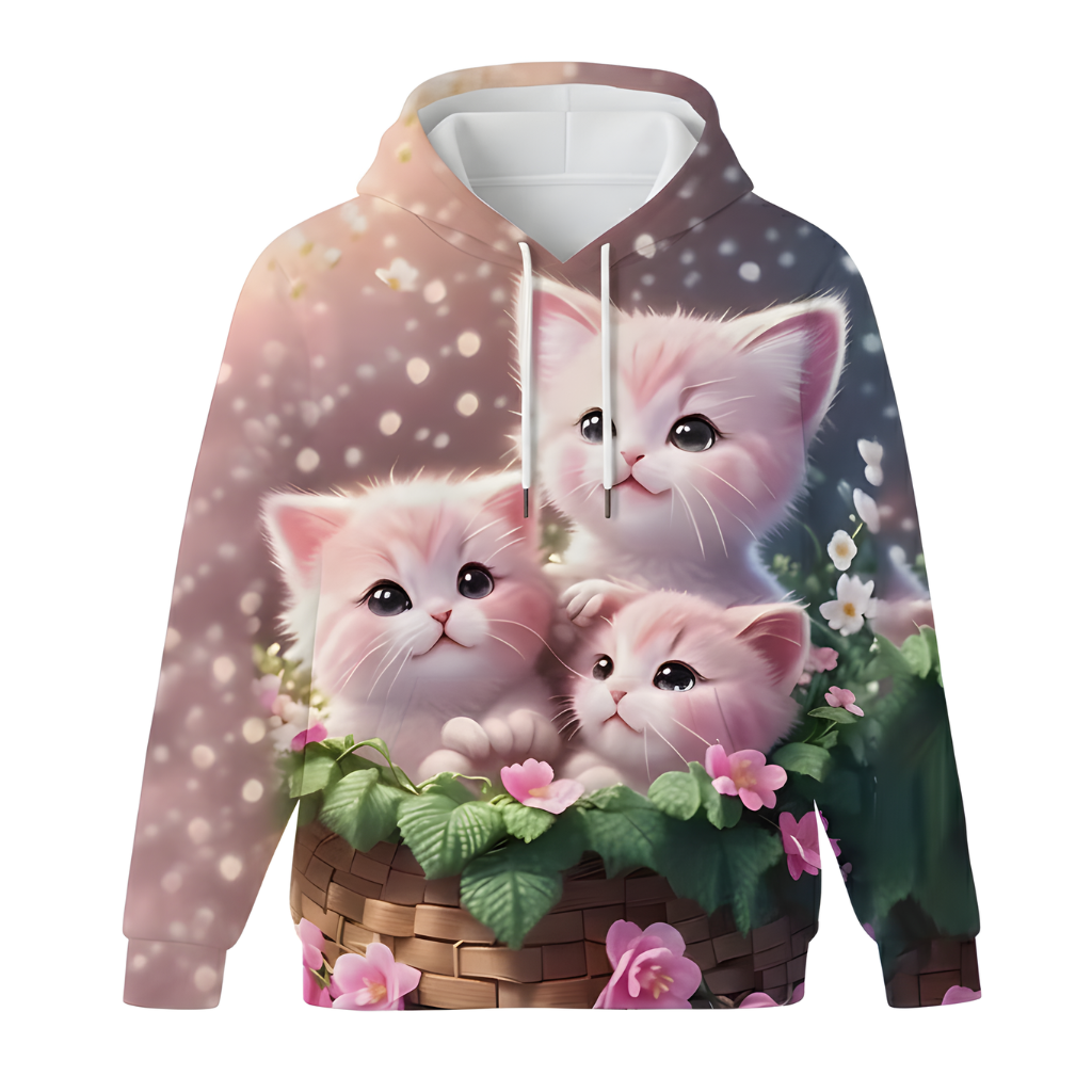 Cozy Kitten Tabby Cat Printed Hoodies